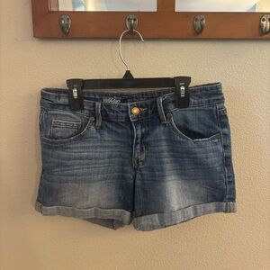 Mossimo mid-rise midi jean shorts.